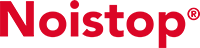 Noistop® logo i rød tekst på gennemsigtig baggrund.